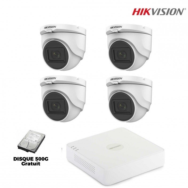 Kit 4 caméras de surveillance dome 2Mp Hikvision - Bas Prix