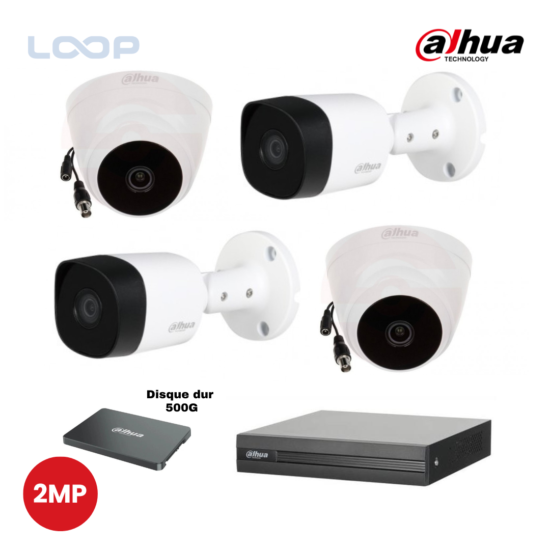 kit 4 Cameras de surveillance avec disque dur 500 Go et enregistreur 