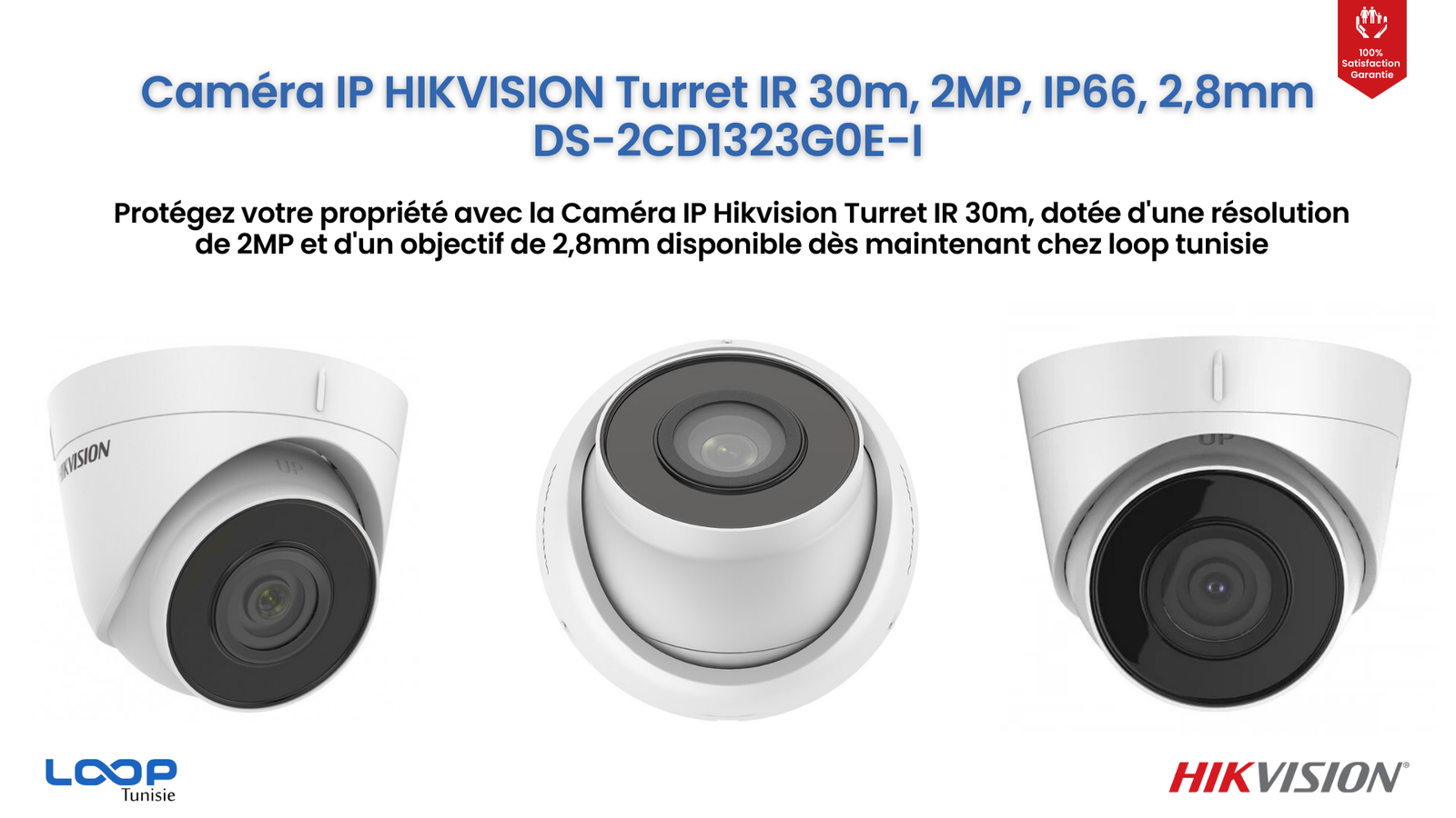 Caméra IP Hikvision Turret IR 30m, 2MP, IP66, 2,8mm DS-2CD1323G0E-I.